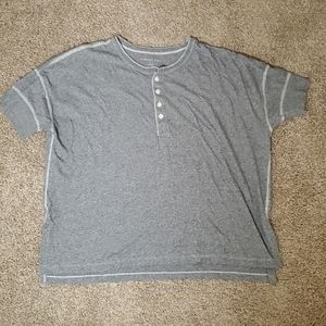 American Eagle Gray Boyfriend Button Up White Trim Womans Shirt Medium